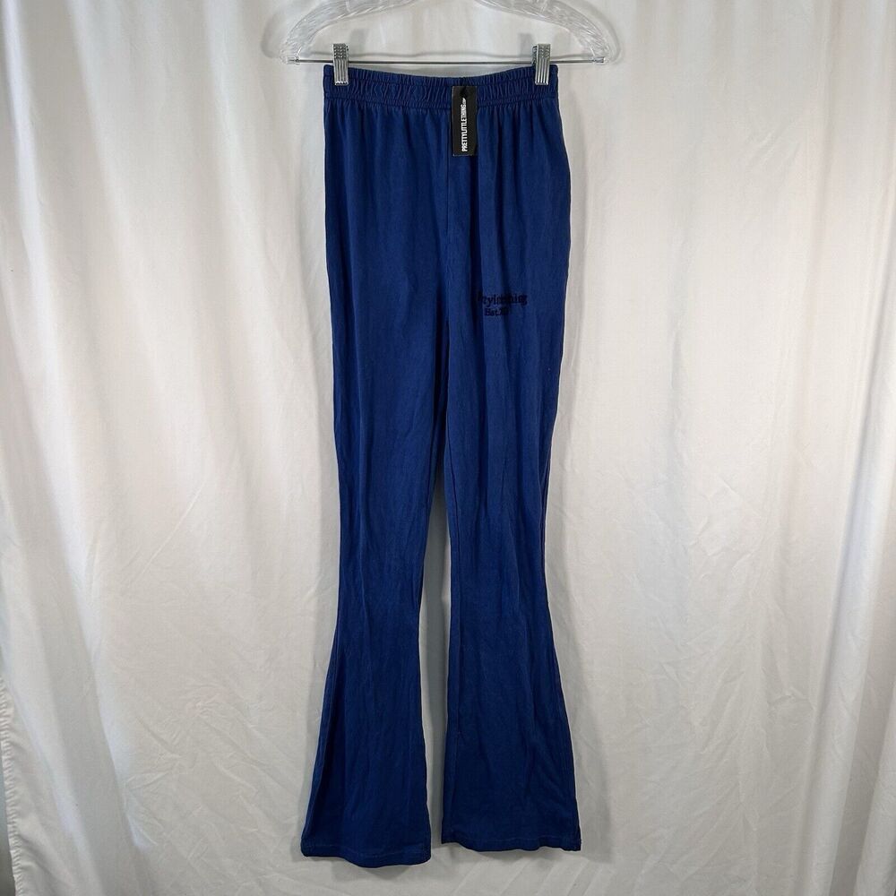 New Pretty Little Thing Jersey Skinny Flared Pants Women's Small Blue Pull On